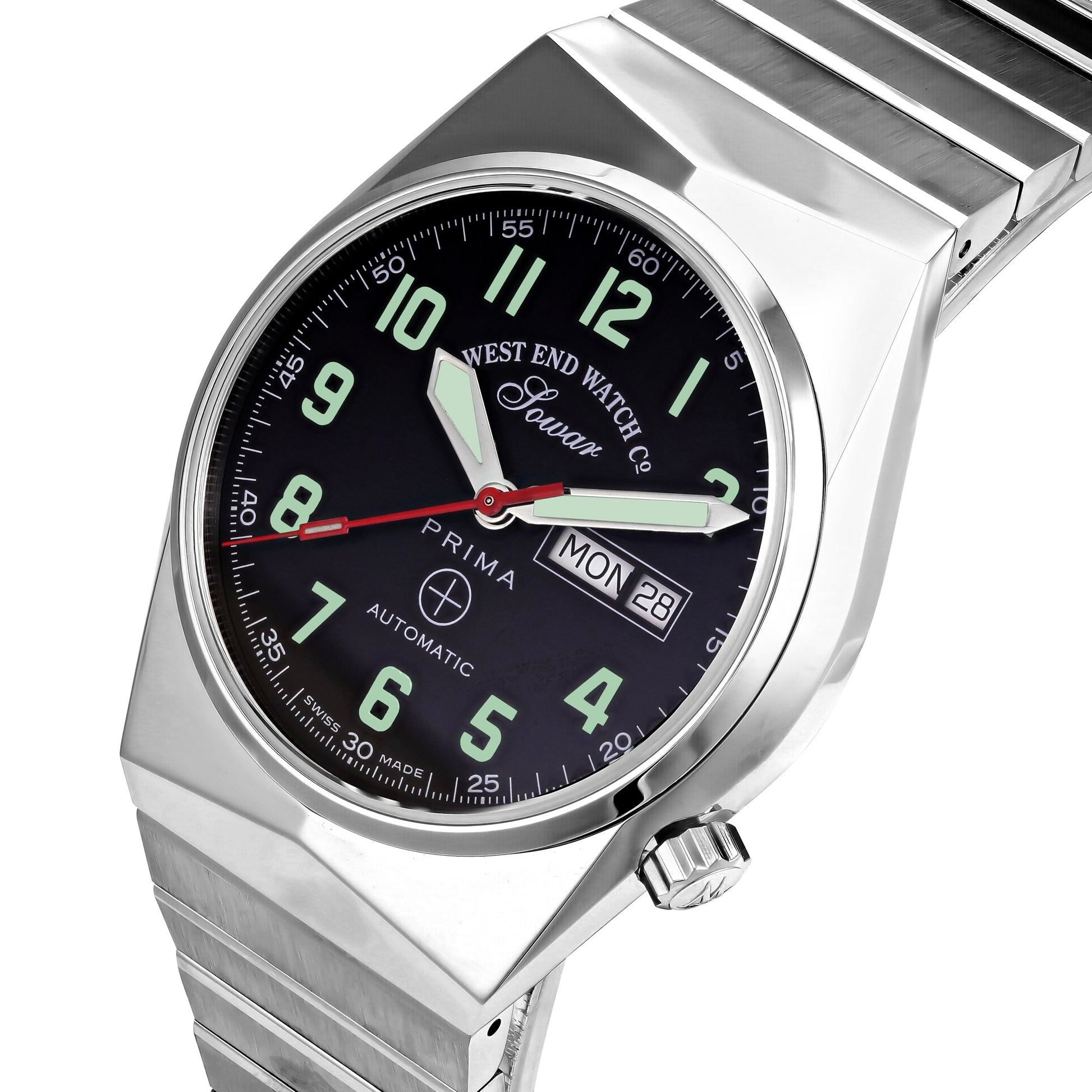 8457 - BLACK DIAL WITH LUMINESCENT GREEN NUMERALS